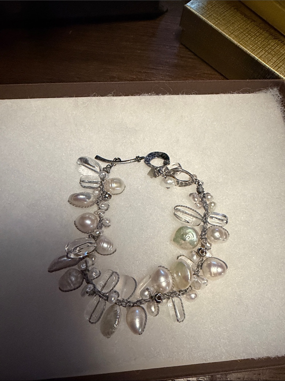 Silpada White Pearl and Clear Crystal Charm Bracelet